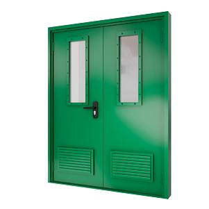 Двупольная противопожарная остекленная дверь EI-60 с решеткой