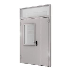 Полуторная огнестойкая металлическая дверь EI-60 со стеклом