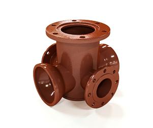 Крест чугунный фланец-раструб с пожарной подставкой ППКРФ